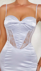 STRAPPY CORSET LACE MIDI DRESS IN LILAC DRESS STYLE OF CB