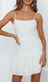 STRAPPY RUFFLED MINI DRESS IN WHITE styleofcb
