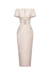 Beatrice Sheath Boat Neck Brocade maxi Dress