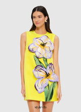Yvonne Appliqué Floral Mini Dress in Yellow