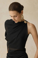 christine Off-shoulder pleated two-piece mermaid skirt in black