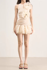 ROUND NECK SLEEVELESS RUFFLED MINI DRESS