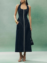 Denim Patchwork Long Dress