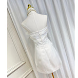 White Bow embellished strapless Mini Dress