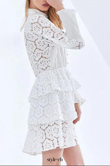vanessa Long Sleeves Layered Lace Mini Dress in white