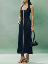 Denim Patchwork Long Dress