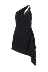 one-shoulder lace hollow mini dress in black