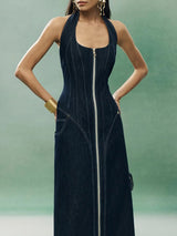 Denim Patchwork Long Dress