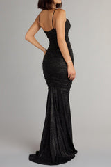 kristin Mermaid ruched sequin maxi Dress in black