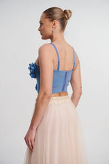 Denim Top With Roses