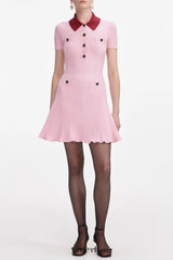 christine Pink Contrast Collar Knit Mini Dress