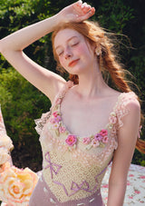 celeste Crochet flowers jersey midi dress in purple