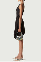 one-shoulder lace hollow mini dress in black