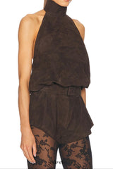 Suede Halter Top in brown
