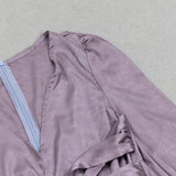 JACQUARD LANTERN SLEEVE SPLIT THIGH MAXI DRESS