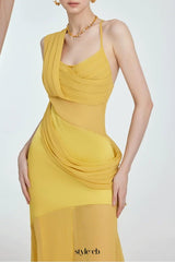 victoria backless Irregular hem maxi dress in yellow