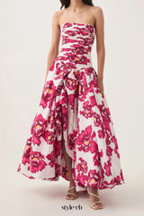 nancy Violette  Bubble Hem Maxi Dress in pale red