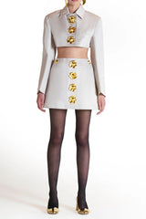 odelette Metal buttoned blazer skirt set in beige