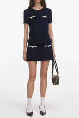 apphia Tweed low-rise pants set in navy blue