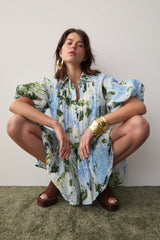 agatha floral print Mini Smock Dress in blue