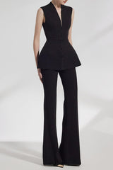 Sleeveless vest flared wide-leg pants set in black