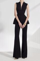 Sleeveless vest flared wide-leg pants set in black