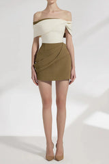 marjorie A-line Pleated Cotton Twill Mini dress in kahki