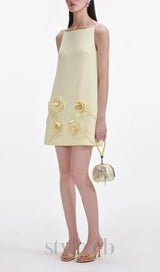 Yellow Crepe Flower Mini Dress