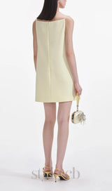 Yellow Crepe Flower Mini Dress