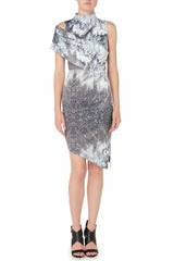 print Satin asymmetrical slanted hem mini dress