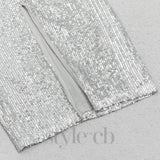 V-NECK SILVER SEQUIN SLIT BODYCON DRESS