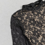 LONG SLEEVE SEQUIN LACE DRAPED MAXI VELVET DRESS IN BLACK