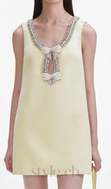 Yellow Crepe Bow Mini Dress
