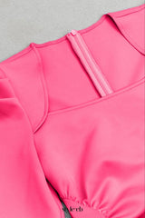 square neck pleated Maxi Dress in pink