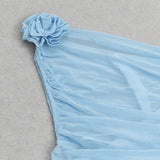 BLUE SLEEVELESS ONE-SHOULDER FLORAL MINI DRESS