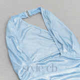 BACKLESS MERMAID HEM METALLIC HALTER DRESS