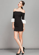 nicole strapless feather sleeve mini dress in black