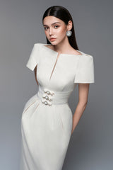 Beatrice Sheath Boat Neck Brocade maxi Dress