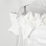 SATIN RUFFLE STRAPLESS DRESS IN WHITE