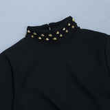 Metal embellished pleated black mini dress