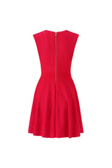 v-neck sleeveless flared knit mini dress in red