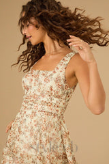 floral midi dress in ivory-rust