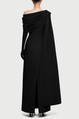 sibyl one-shoulder Knit asymmetrical pleated maxi dress in black