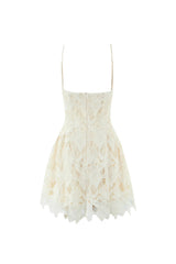 Lace hollow Sleeveless Mini Dress in yellow