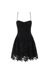 Lace hollow Sleeveless Mini Dress in black