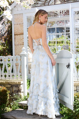 yvonne rhinestone embellished print layer maxi Dress  in Victorian Blue Roses