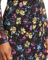 Puckered Lace mini Dress in Black Multi