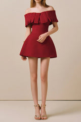 marcia Off-shoulder pleated Mini Dress in red
