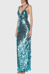carlin Sequin Deep V Strapless Maxi Dress in blue