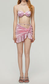 Drexel Pink Ruched Three-Piece Swimsuit